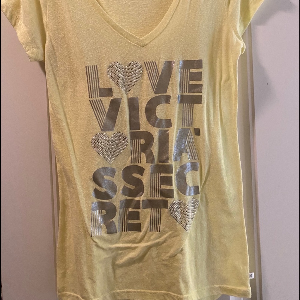 PINK Victoria’s Secret V-Neck tee in light yellow
